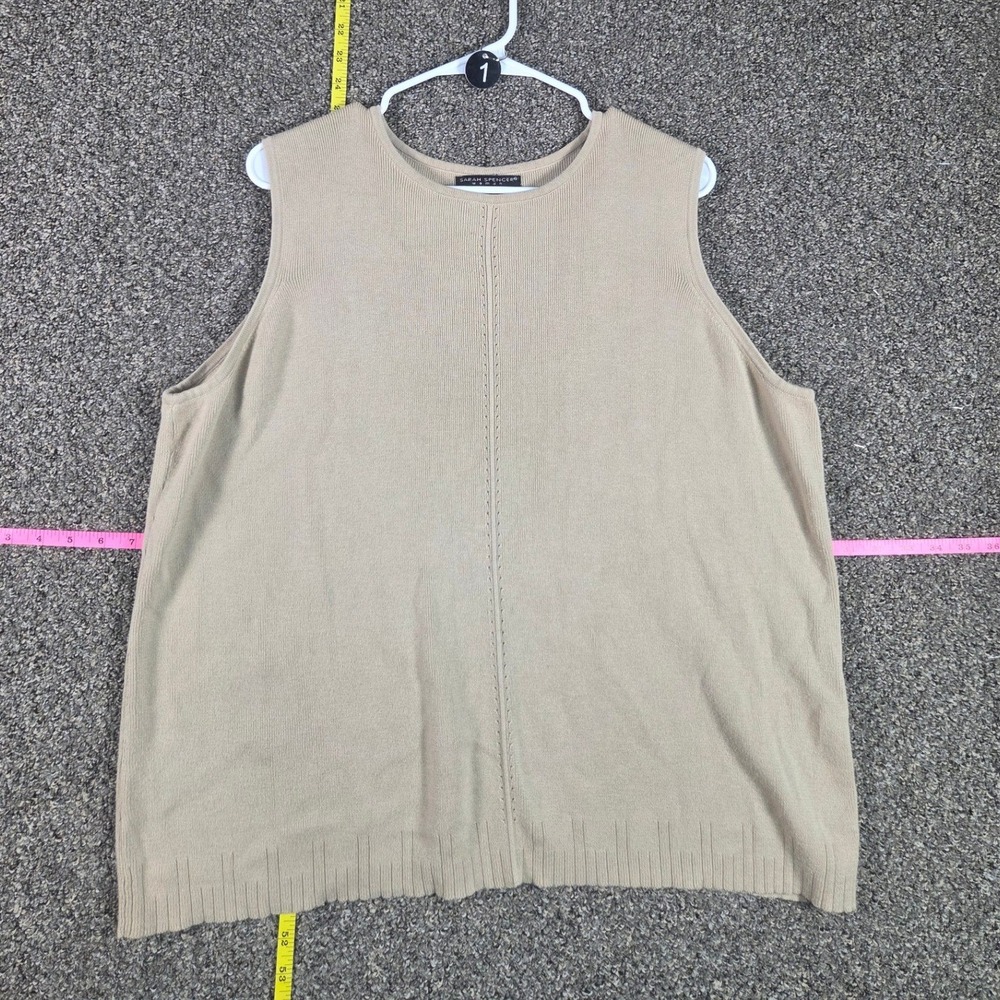 Sarah Spencer Knit Top Women 2X Tan Beige Cotton Pointelle Sweater Vest